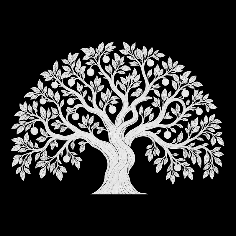 The Veritas tree of knowledge, with spreading branches, leaves, and fruit.